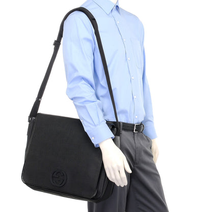Gucci Coated Canvas Interlocking G Large Flap Messenger Bag Black 2 of 8