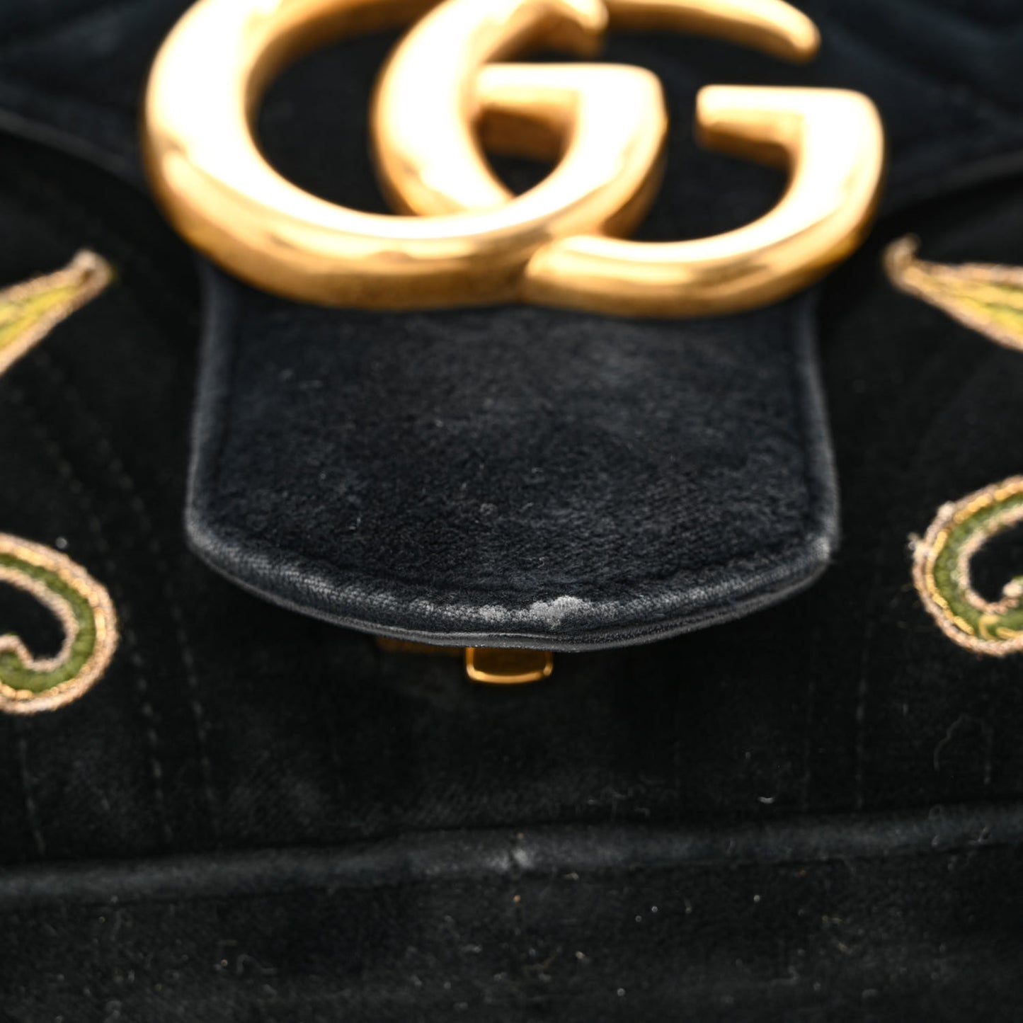 Velvet Matelasse Loved Embroidered Medium GG Marmont Shoulder Bag Black