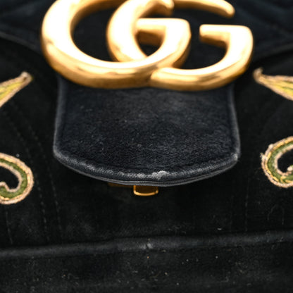 Gucci Velvet Matelasse Loved Embroidered Medium GG Marmont Shoulder Bag Black 18 of 18