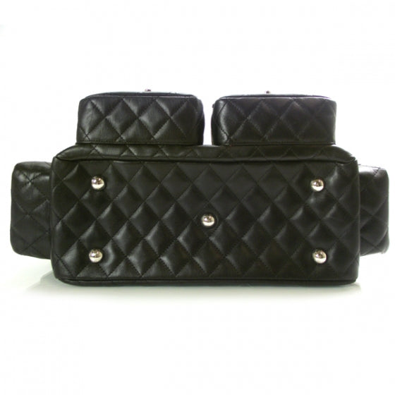 Calfskin Quilted Large Cambon Multipocket Reporter Black White
