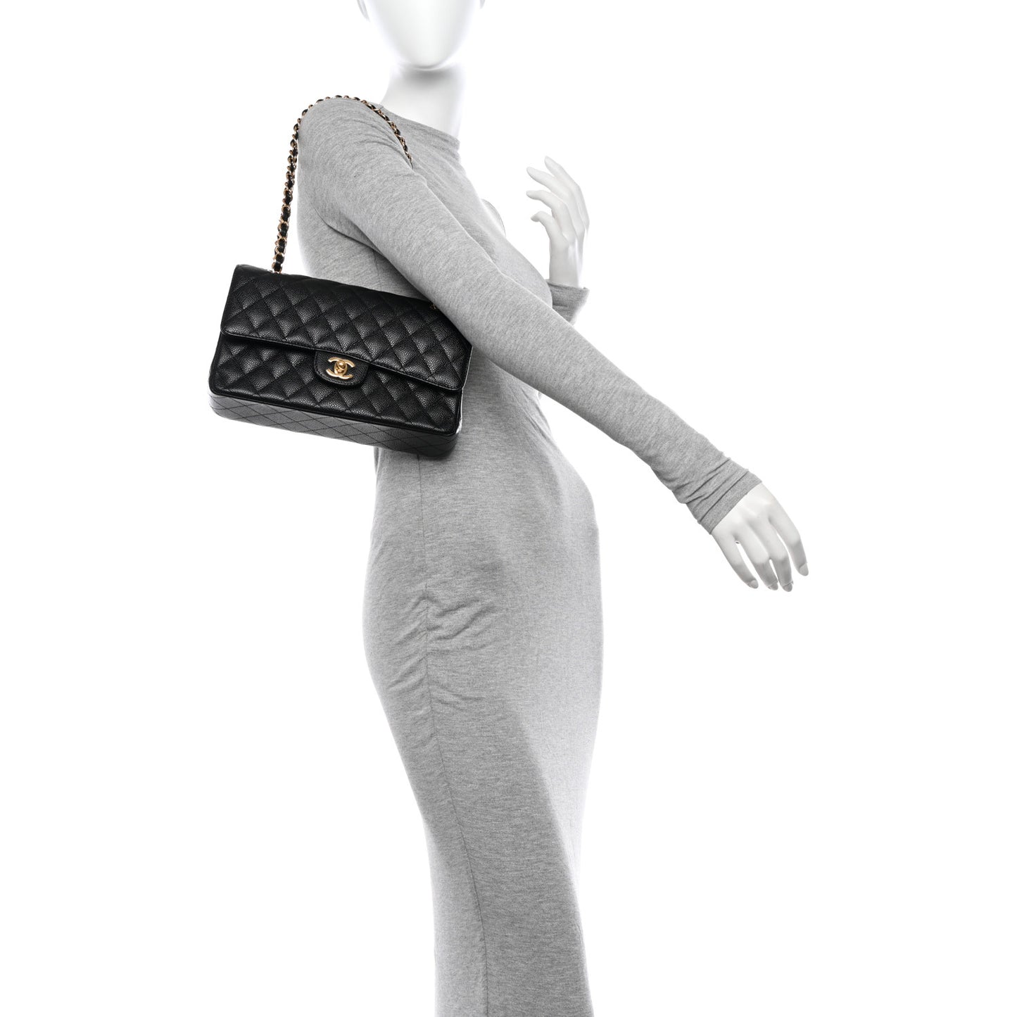 Caviar Quilted Medium Double Flap Black