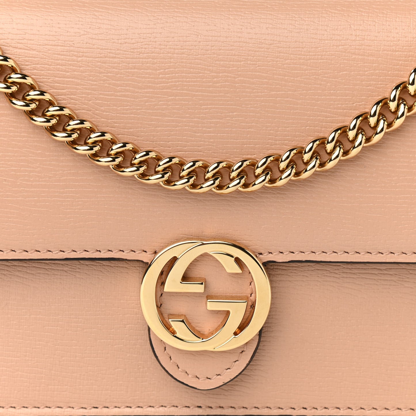 Textured Calfskin Icon Chain Wallet Pink Apricot