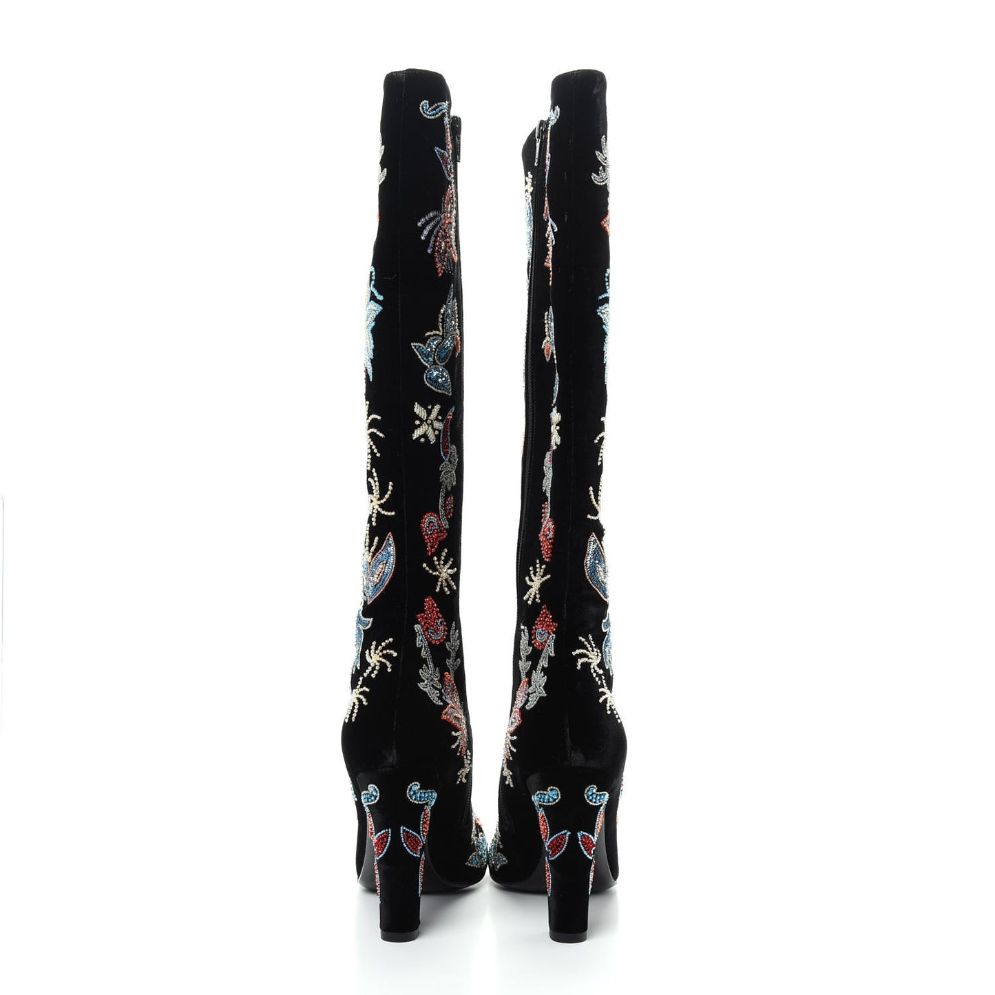 Velvet Embroidered Claire Boots 37 Black