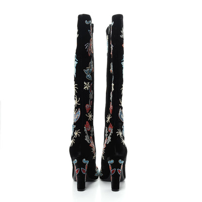 Saint Laurent Velvet Embroidered Claire Boots 37 Black 7 of 10