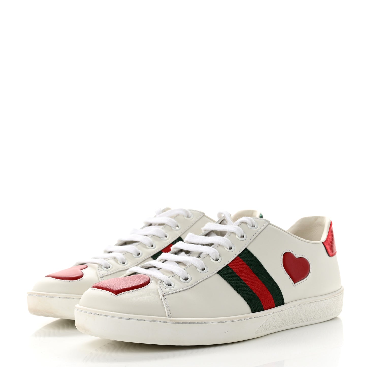 Calfskin Ayers Web Heart Embroidered Womens Ace Sneakers 39.5 White