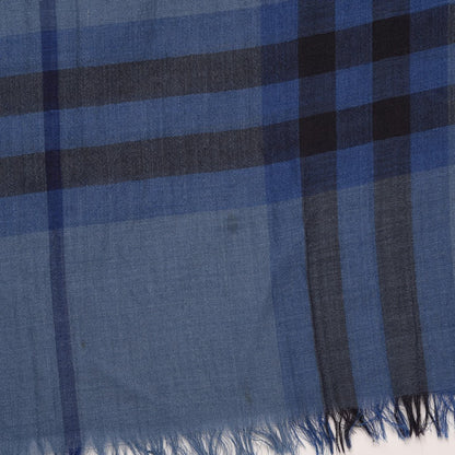 Burberry Wool Silk Gauze Giant Check Scarf Blue 7 of 7
