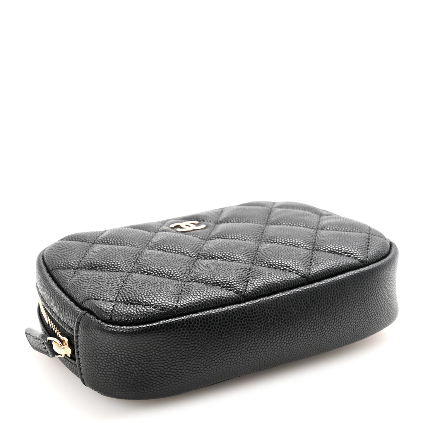 Caviar Quilted Small Curvy Pouch Cosmetic Case Black