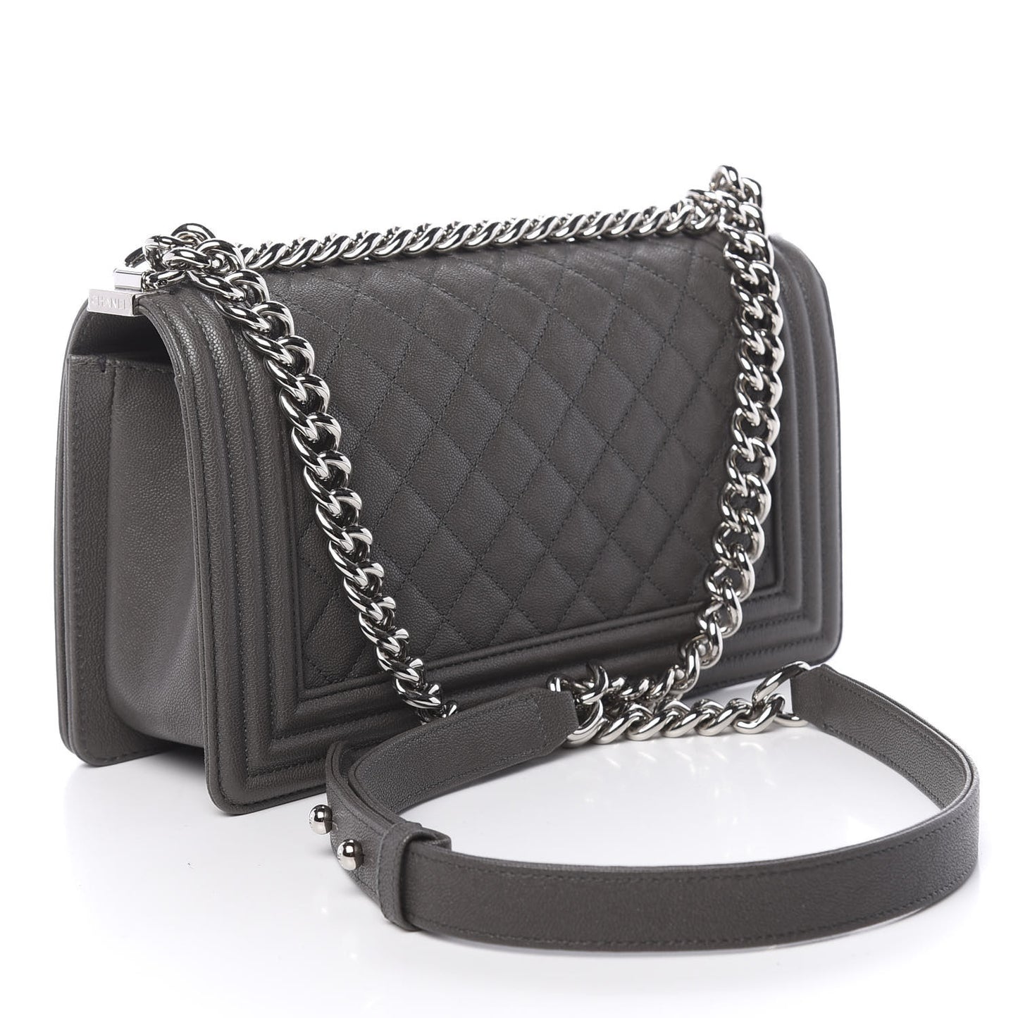 Caviar Quilted Medium Boy Flap Grey