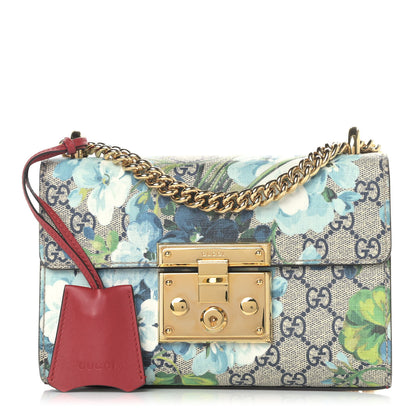 Gucci GG Supreme Monogram Blooms Small Padlock Shoulder Bag Beige Blue Navy Hibiscus Red 1 of 9