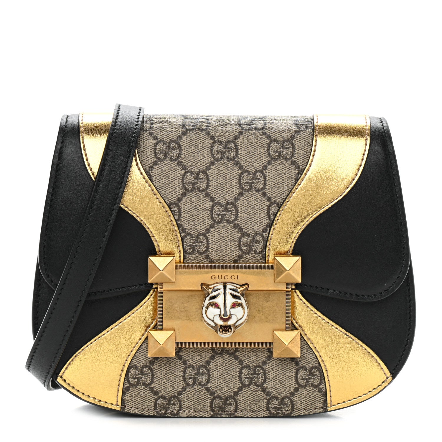 Gucci GG Supreme Monogram Small Osiride Shoulder Bag Black Gold 1 of 10