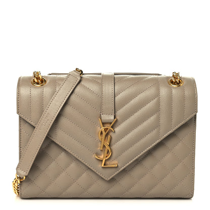 Saint Laurent Grain De Poudre Textured Mixed Matelasse Medium Triquilt Monogram Satchel Dusty Grey 1 of 10