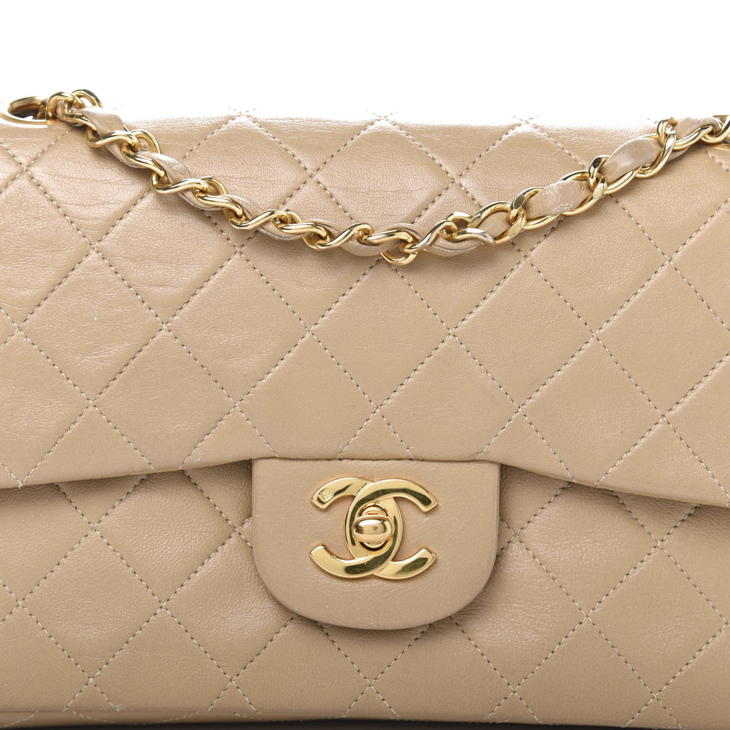 Lambskin Quilted Small Double Flap Beige