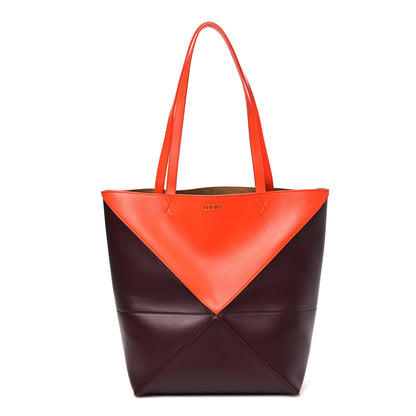 Loewe Shiny Calfskin Medium Puzzle Fold Tote Burgundy Orange 1 of 8