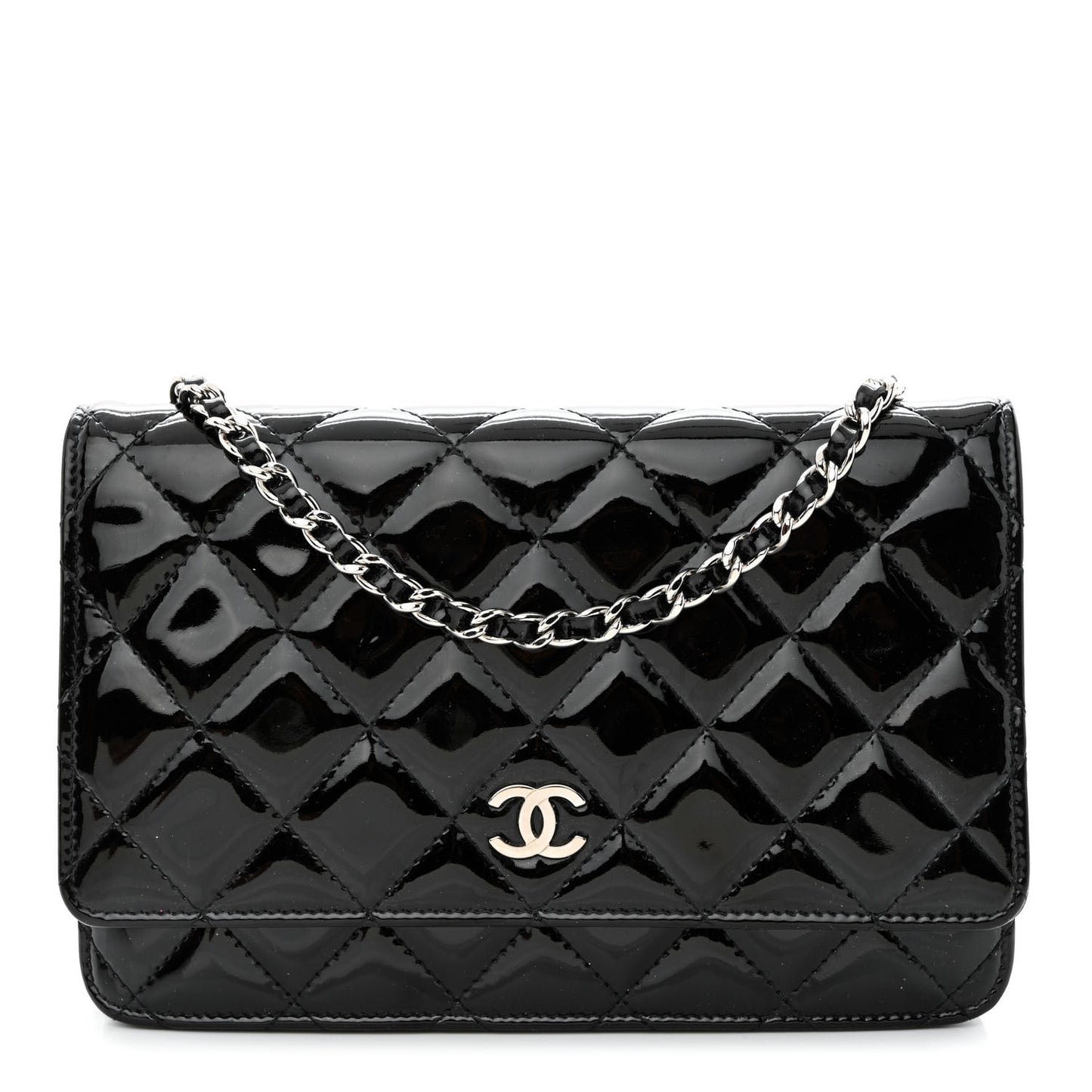 Patent Quilted Wallet On Chain WOC Black
