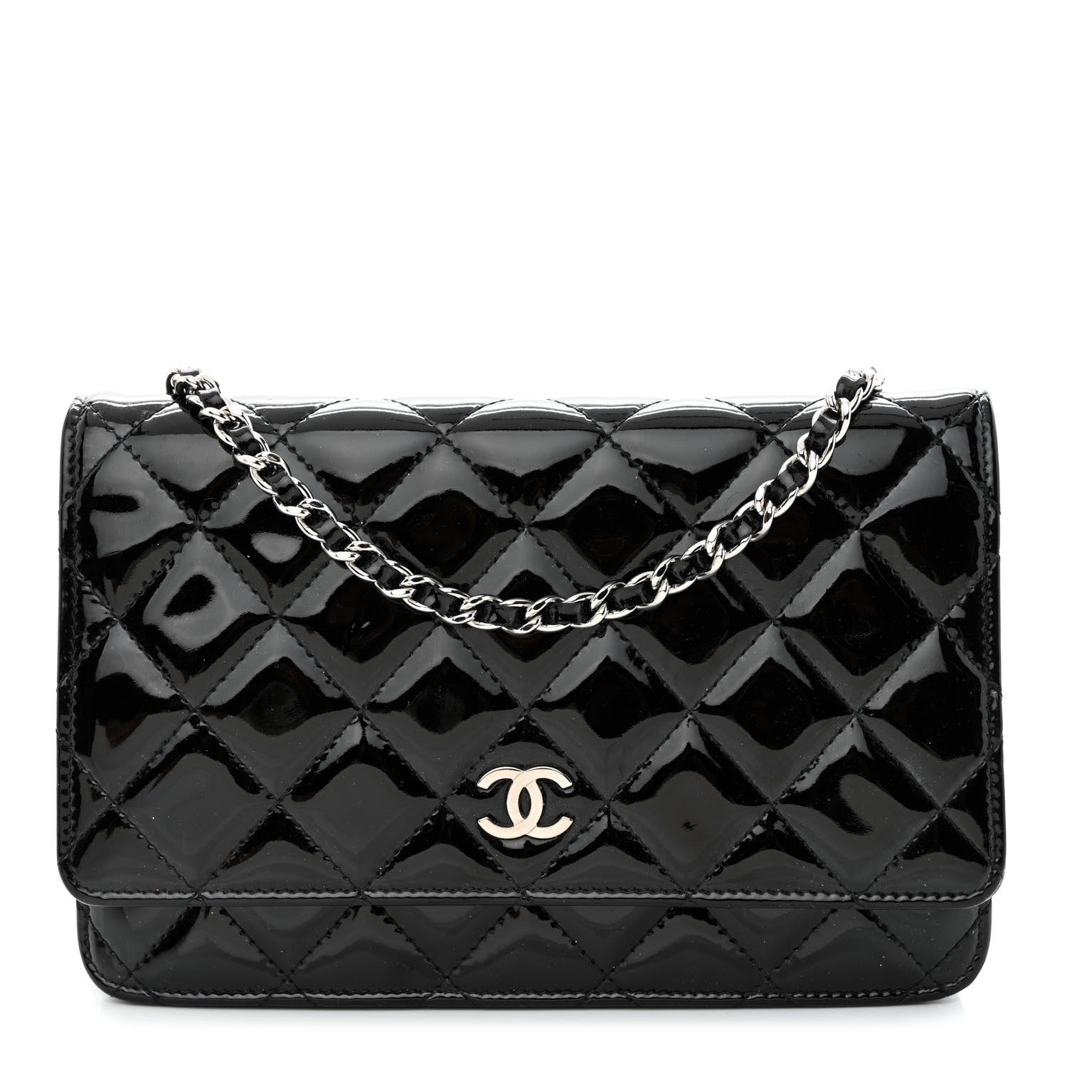 Chanel Patent Quilted Wallet On Chain WOC Black 1 of 13