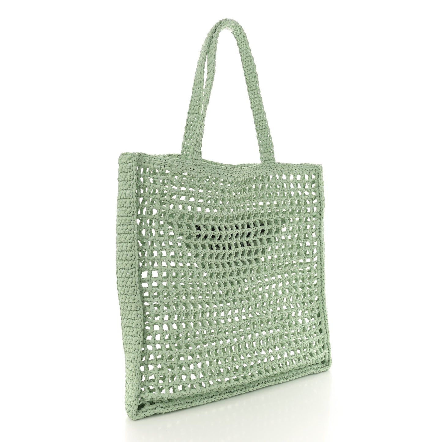 Yarn Raffia Effect Crochet Logo Embroidered Tote Bag Acqua