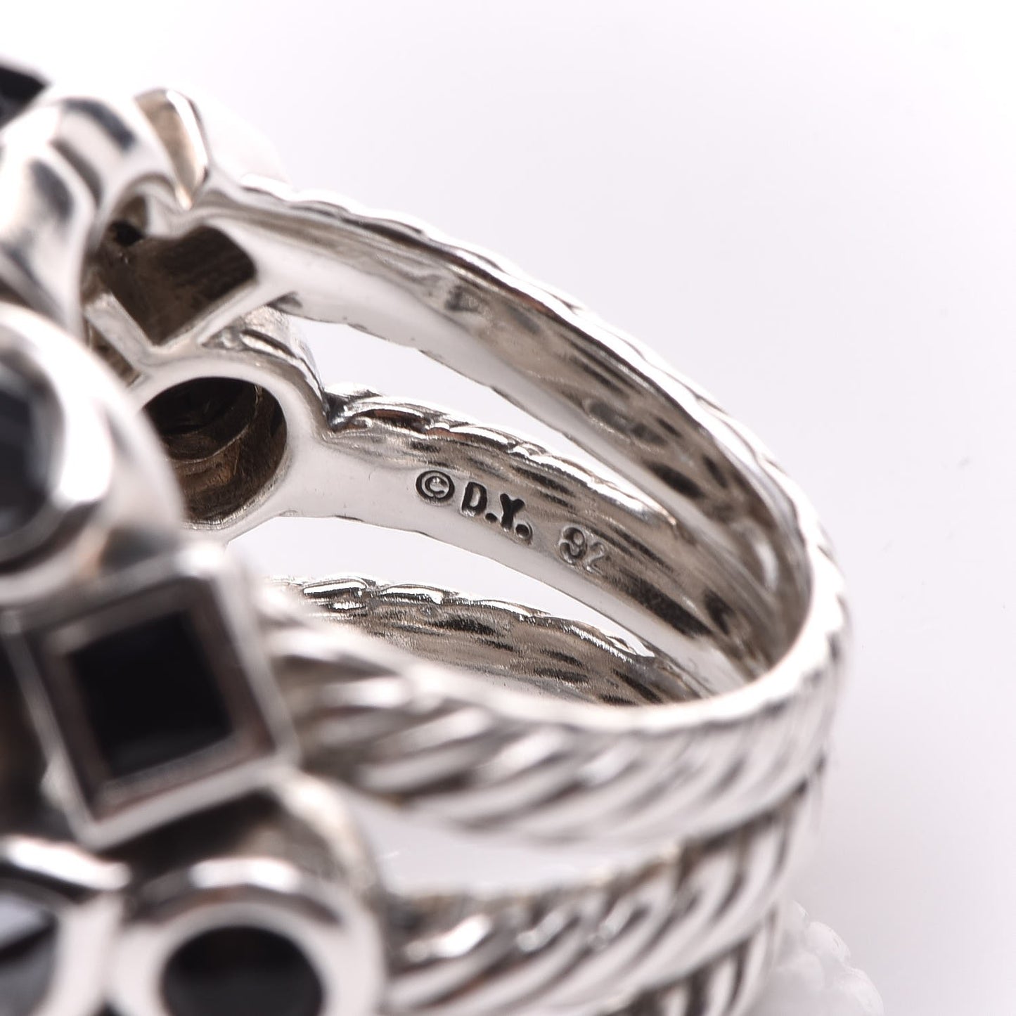 Sterling Silver Diamond Onyx Hematite Confetti 4 Row Ring 48 4.5