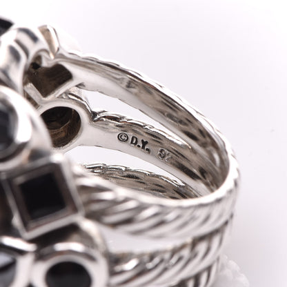 David Yurman Sterling Silver Diamond Onyx Hematite Confetti 4 Row Ring 48 4.5 5 of 5