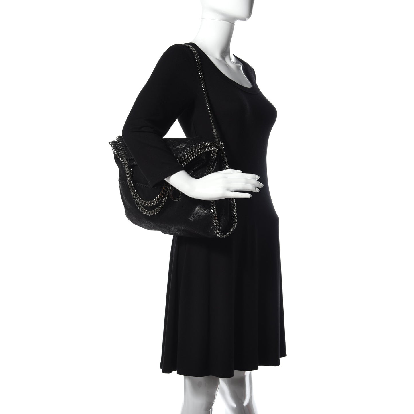 Embellished Shaggy Deer Small Falabella Fold Over Tote Black