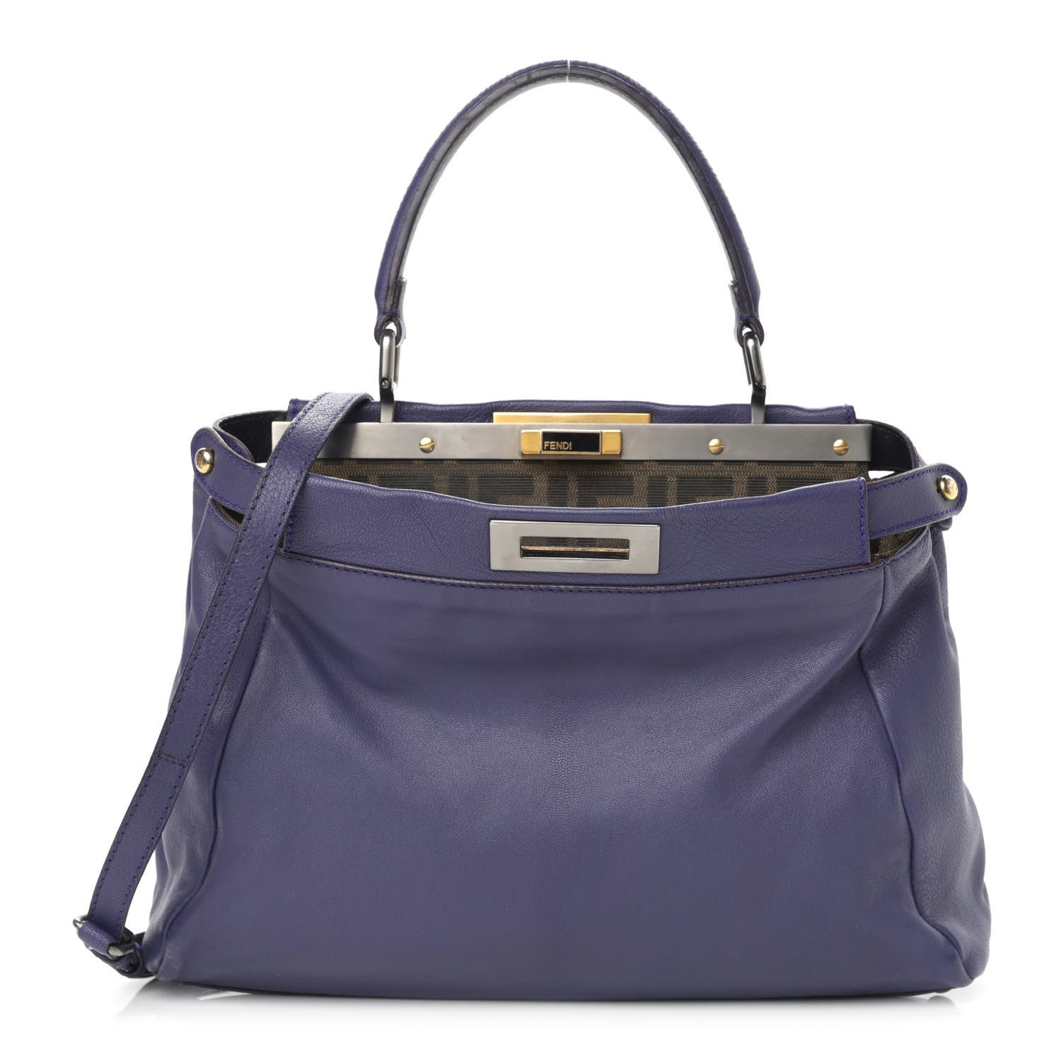 Fendi Goatskin Zucca Medium Peekaboo Iconic Satchel Purple 1 of 19