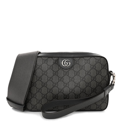 Gucci GG Supreme Monogram Textured Dollar Calfskin Web Ophidia Wristlet Shoulder Bag Grey Black Graphite Grey 1 of 10