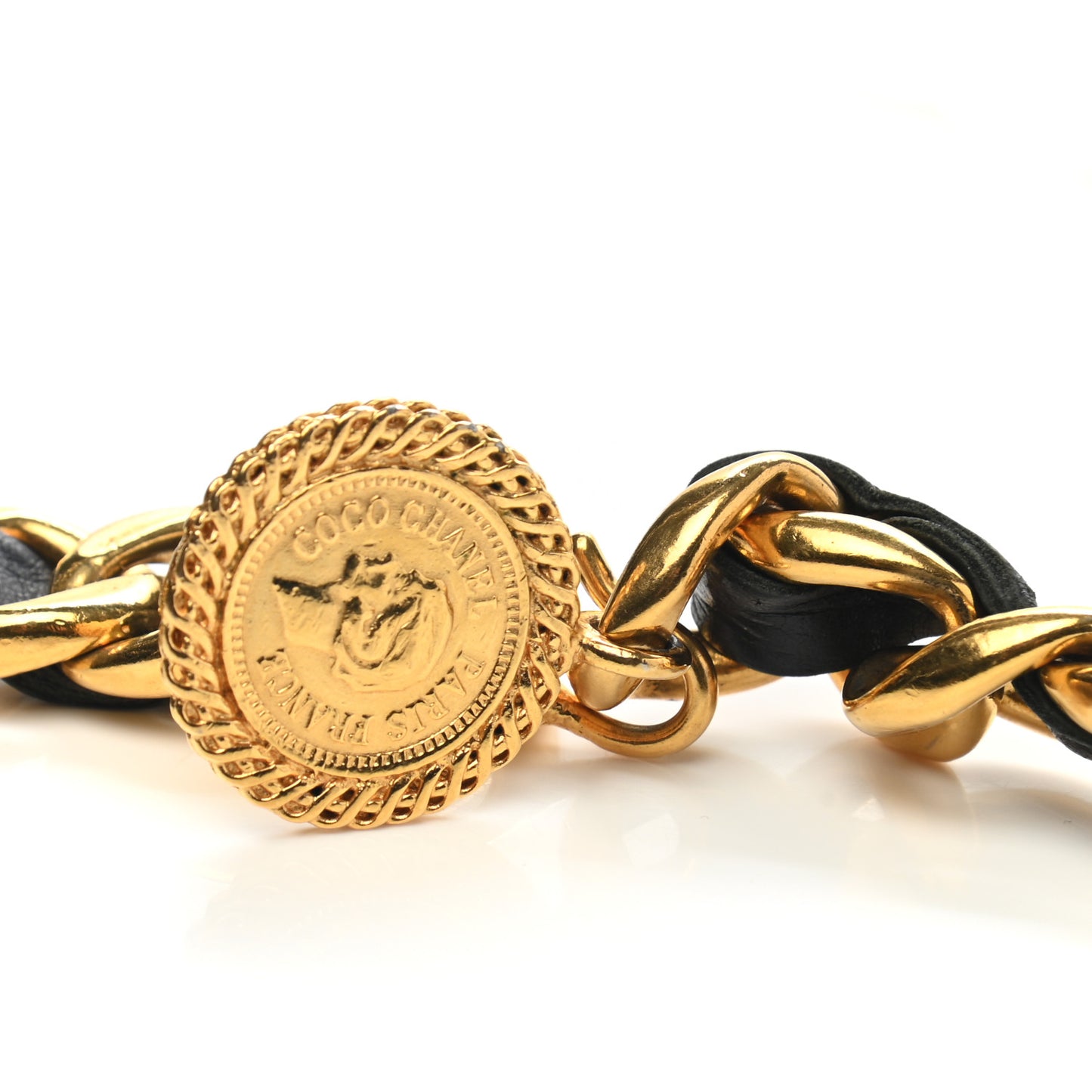 Lambskin Chain CC Medallion Belt Black Gold