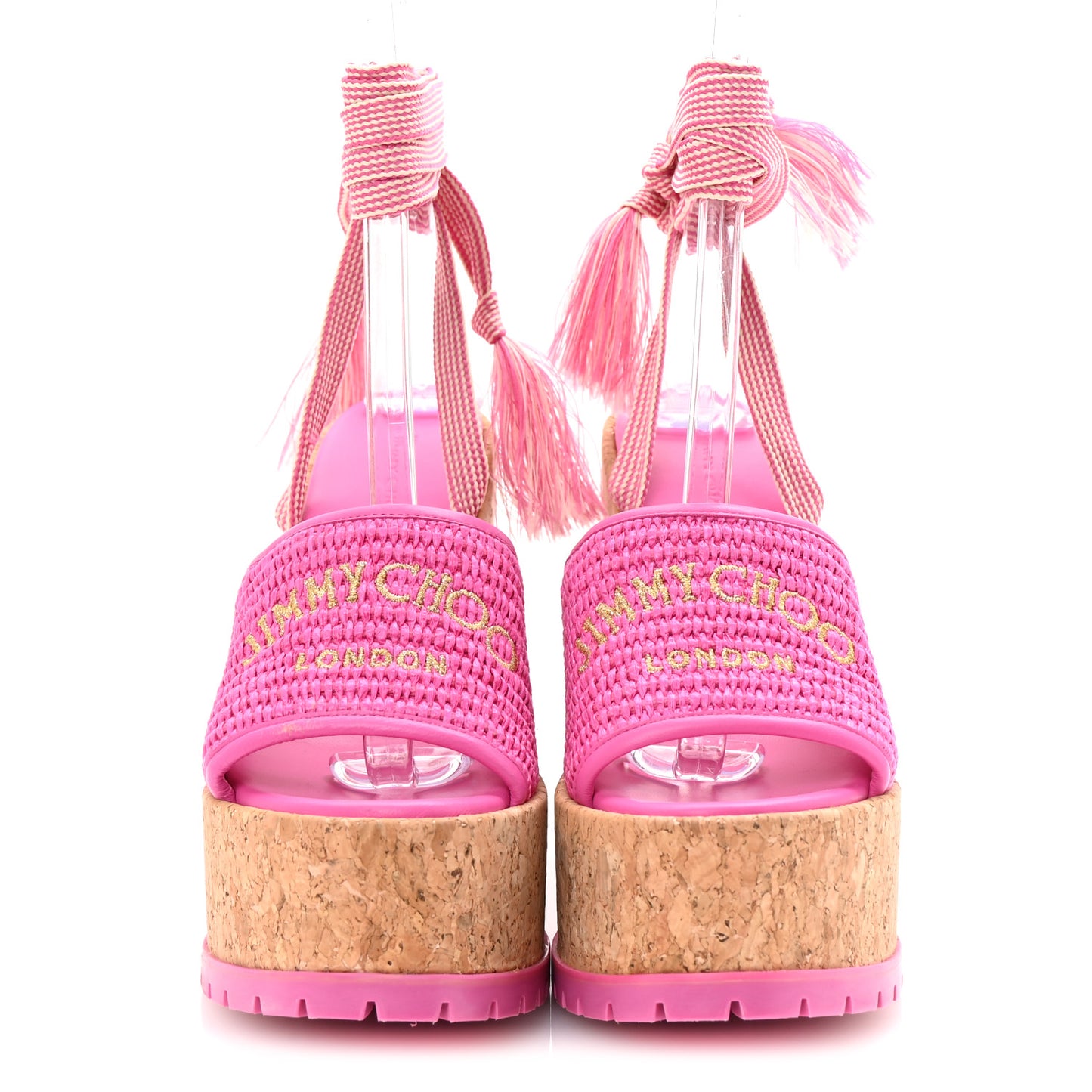 Raffia Embroidered Gal 130 Wedge Sandals 40 Fuchsia