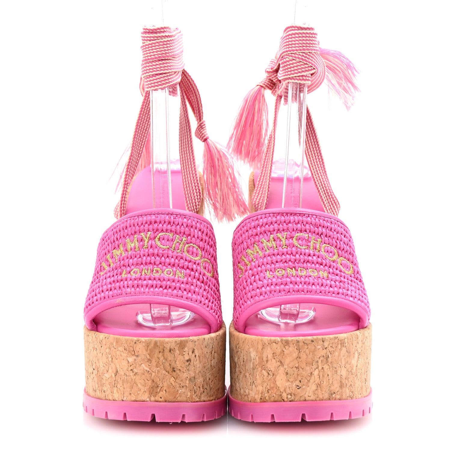 Jimmy Choo Raffia Embroidered Gal 130 Wedge Sandals 40 Fuchsia 3 of 8