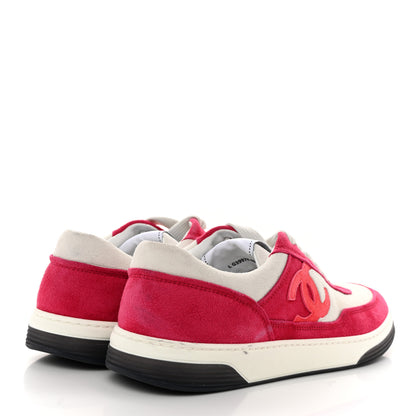 Chanel Suede Kidskin Womens CC Sneakers 40 Dark Pink White 4 of 8