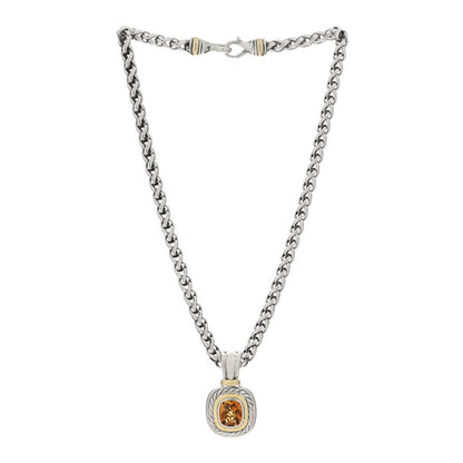 David Yurman Sterling Silver 14K Yellow Gold Citrine Albion Pendant Wheat Chain Necklace 2 of 4