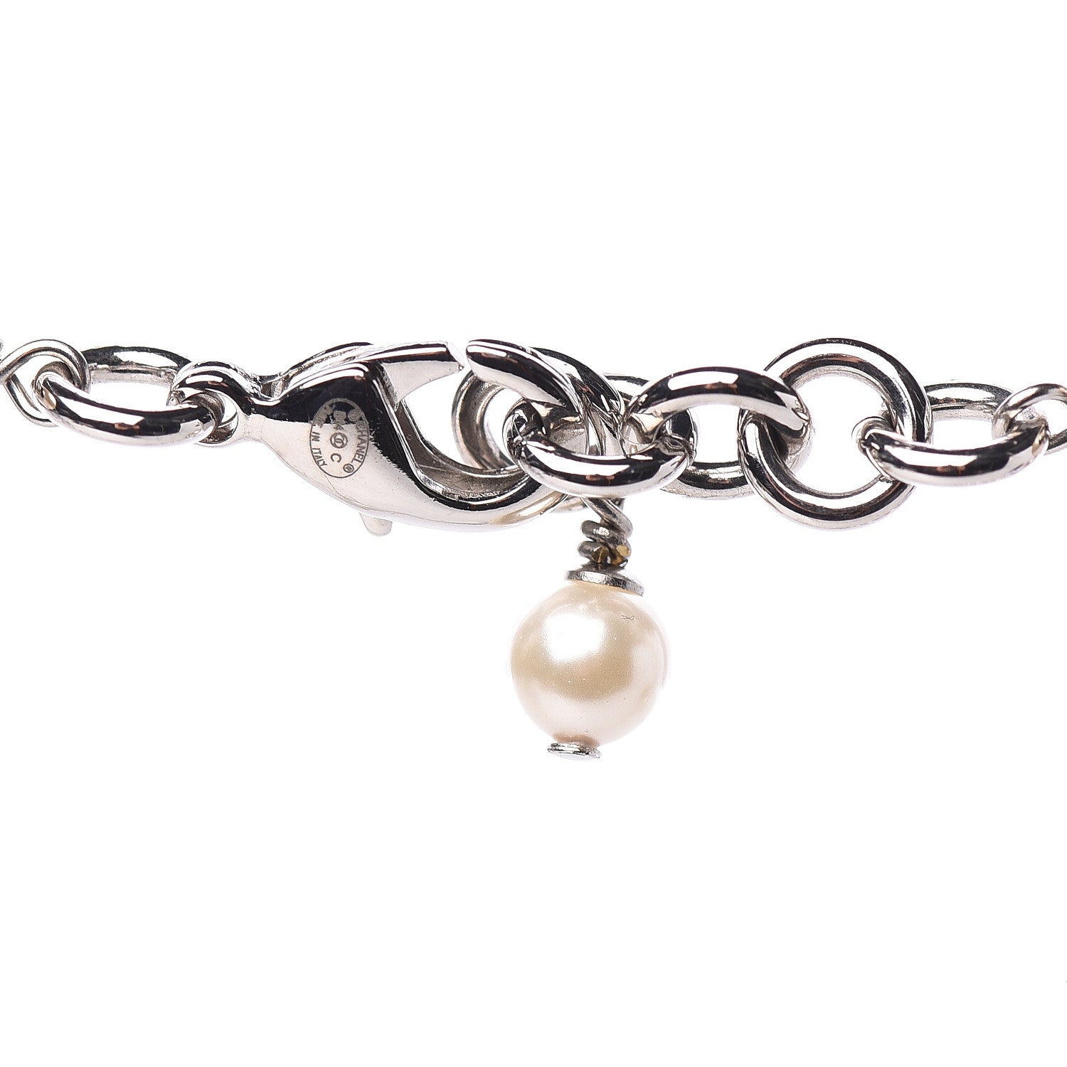 Chanel Graduated Pearl Crystal CC Long Necklace Silver 3 of 3