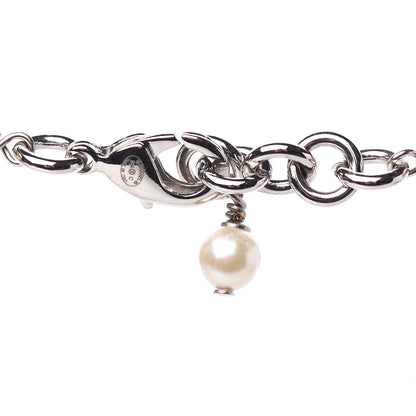 Chanel Graduated Pearl Crystal CC Long Necklace Silver 3 of 3