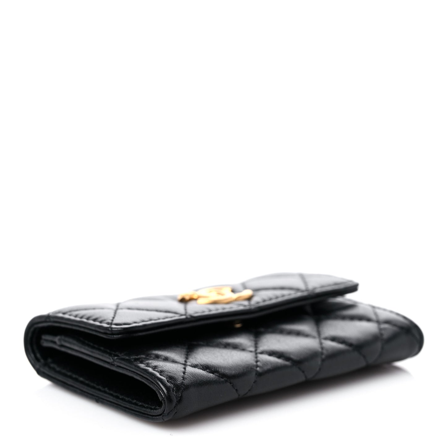 Lambskin Quilted Flap Card Holder Black
