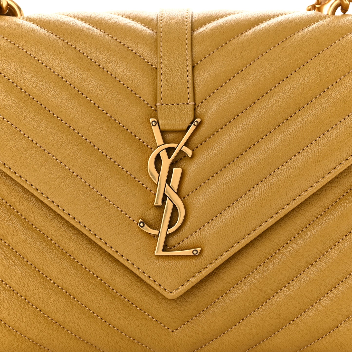 Sheepskin Matelasse Chevron Monogram Medium College Bag Olive