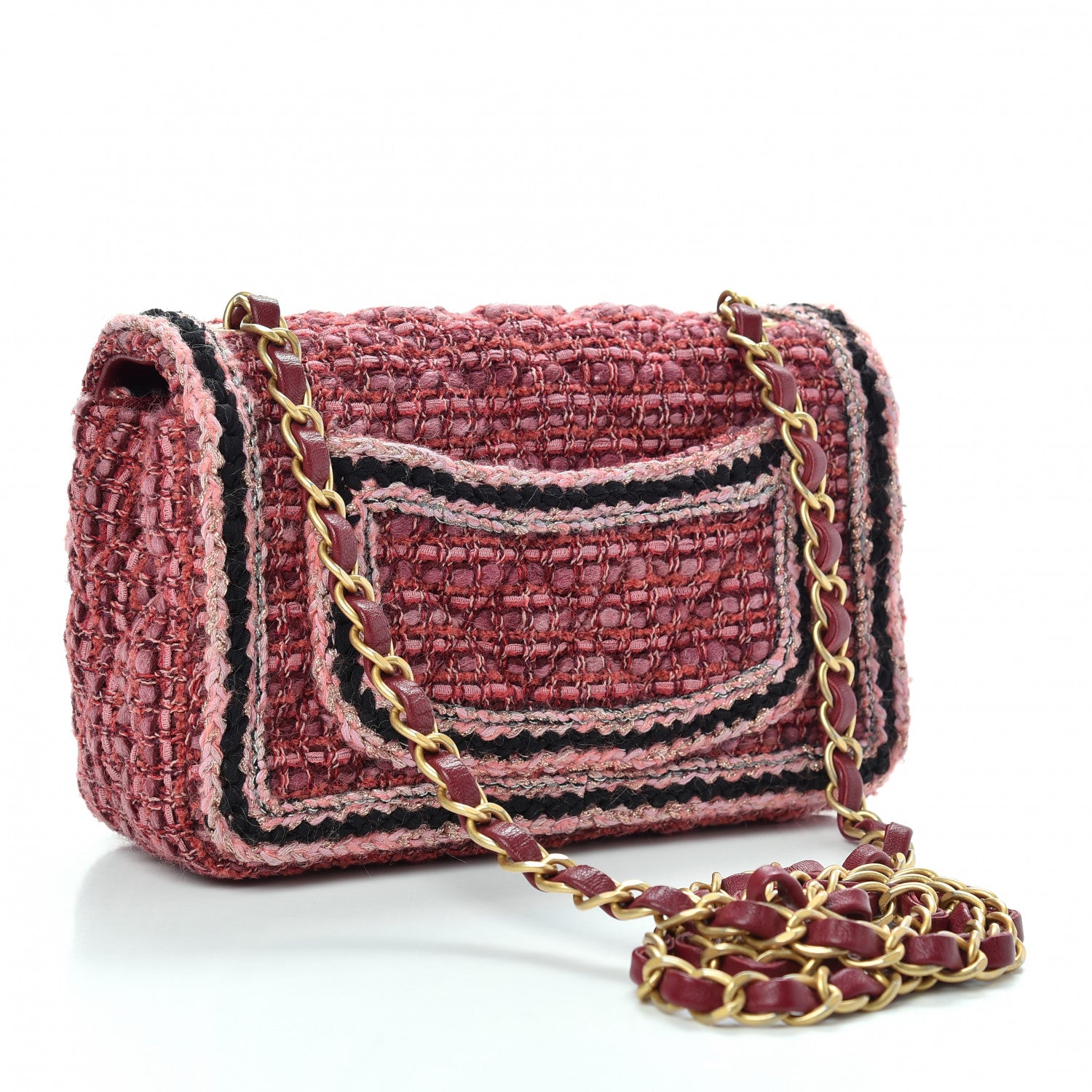 Chanel Tweed Quilted Mini Rectangular Flap Pink Red Multicolor 3 of 9