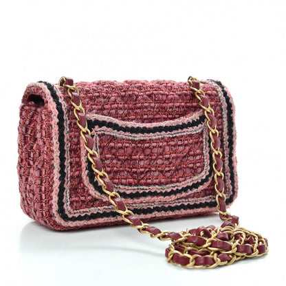 Chanel Tweed Quilted Mini Rectangular Flap Pink Red Multicolor 3 of 9