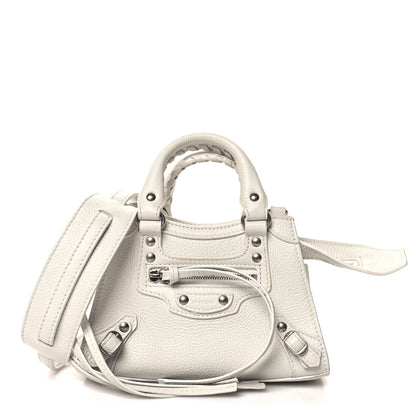 Balenciaga Grained Calfskin Neo Classic Silver Hardware Nano City Crossbody White 1 of 11