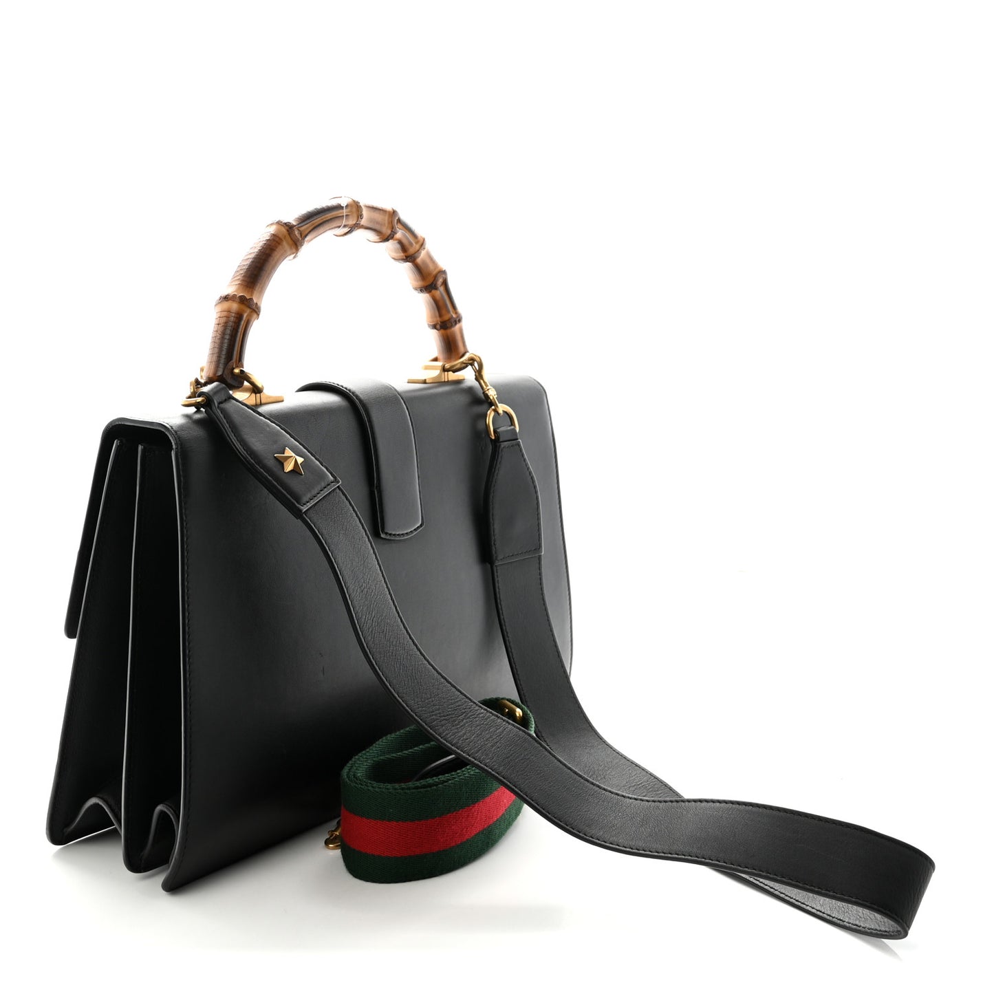 Calfskin Bamboo Web Large Dionysus Top Handle Bag Black Bright Evergreen Hibiscus Red