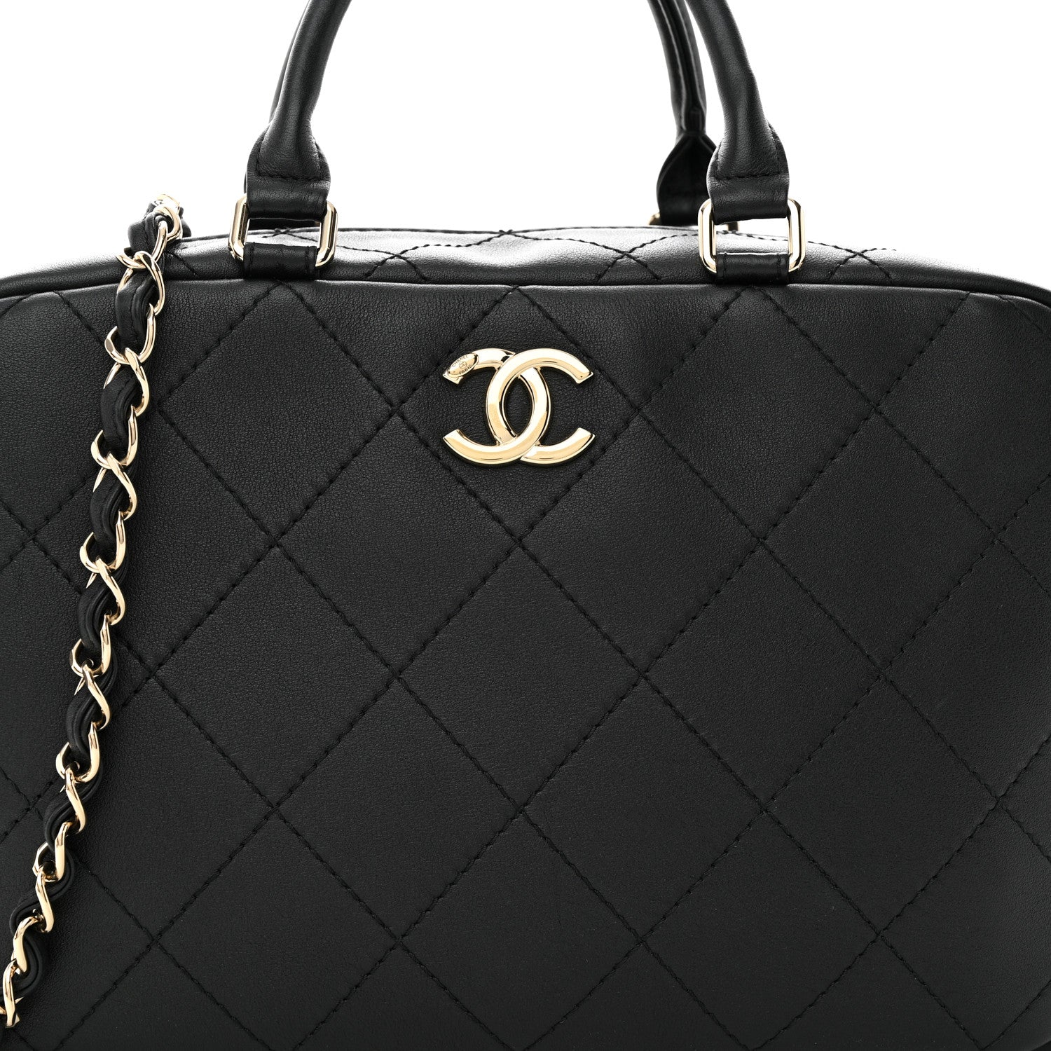 Chanel Calfskin Diamond Stitched Top Handle Bowling Bag Black 7 of 10