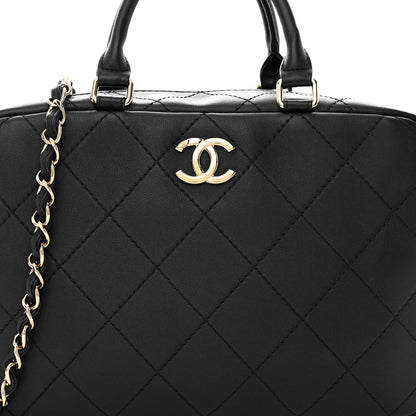 Chanel Calfskin Diamond Stitched Top Handle Bowling Bag Black 7 of 10