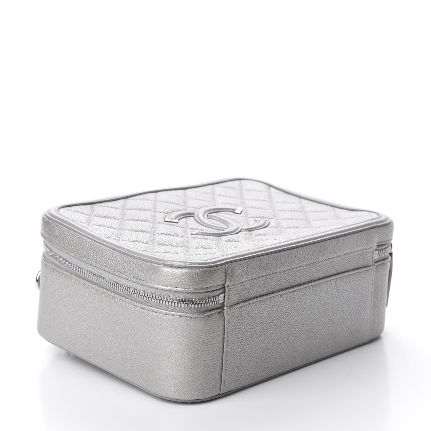 Chanel Metallic Caviar Quilted Large CC Filigree Vanity Case Silver 4 of 11