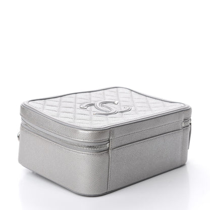 Chanel Metallic Caviar Quilted Large CC Filigree Vanity Case Silver 4 of 11