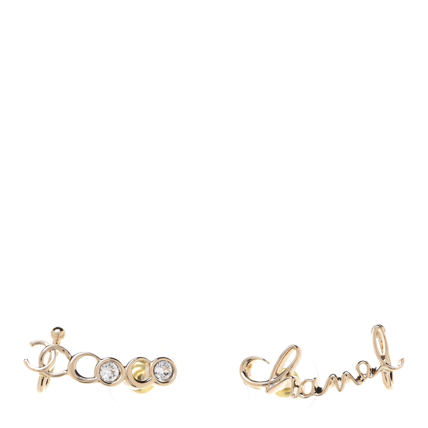 Metal Crystal Coco Script CC Climber Earrings Gold