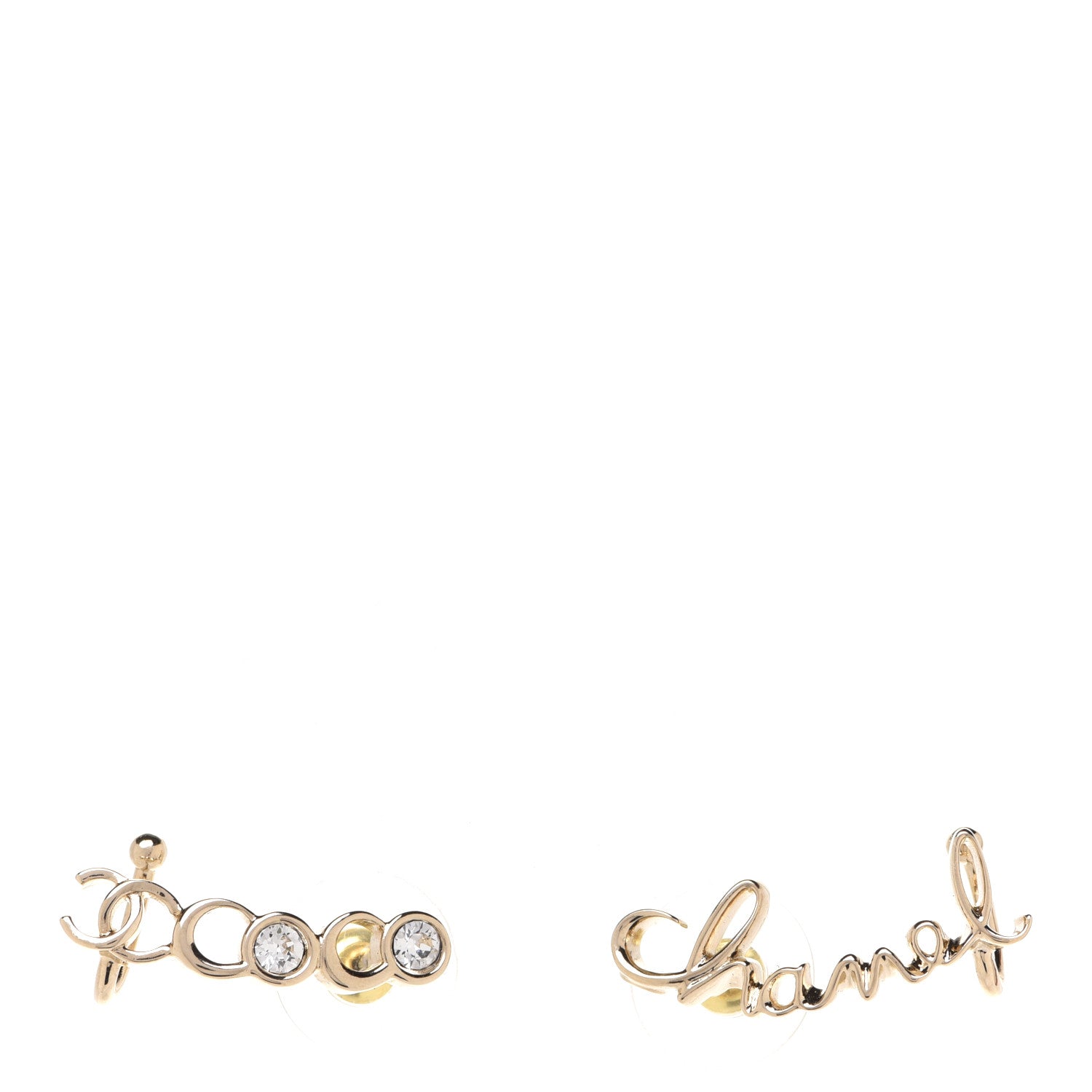 Chanel Metal Crystal Coco Script CC Climber Earrings Gold 1 of 5