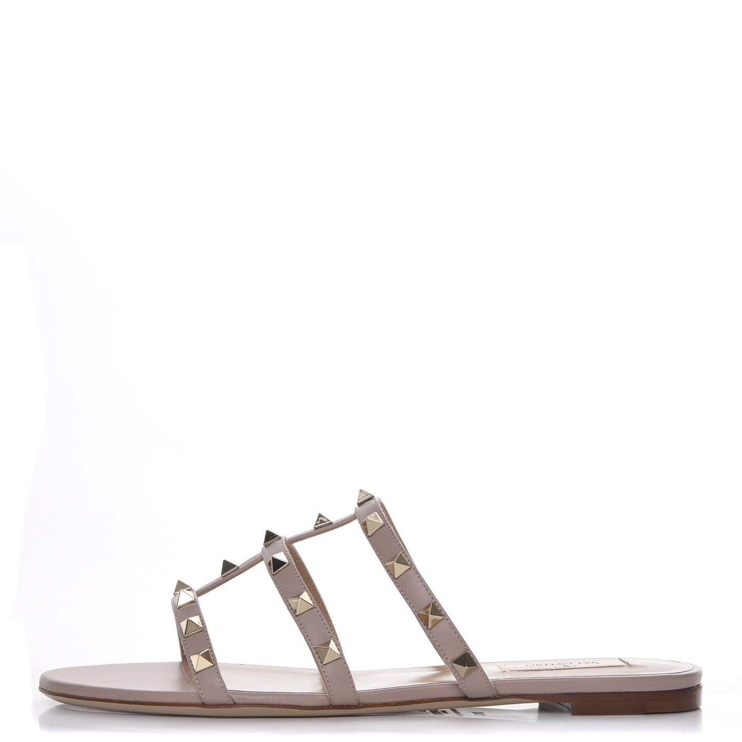 Nappa Rockstud Caged Flat Slide Sandals 39.5 Poudre