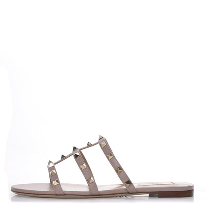 Valentino Garavani Nappa Rockstud Caged Flat Slide Sandals 39.5 Poudre 1 of 9