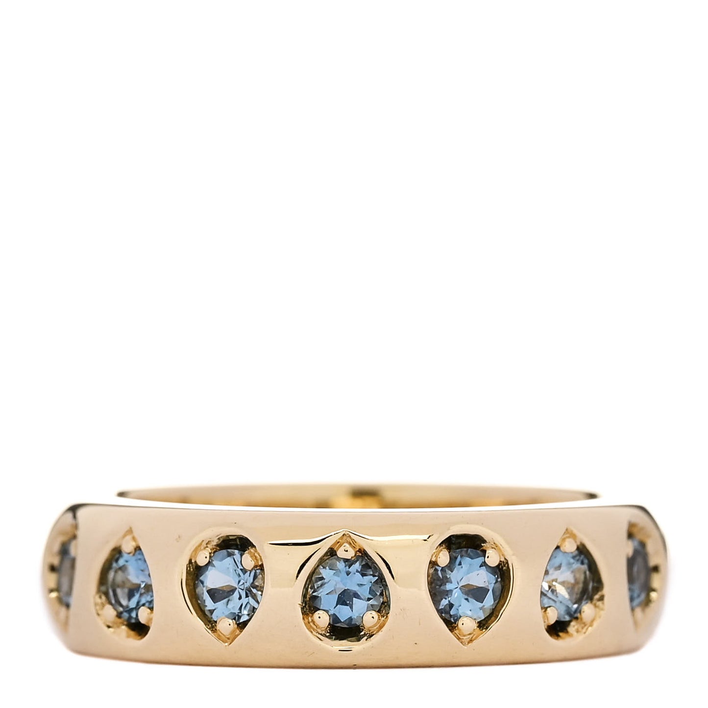 18K Yellow Gold Aquamarine Gemstone Band Ring 54 7