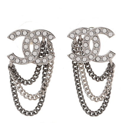 Chanel Crystal Chain CC Earrings Silver 1 of 5