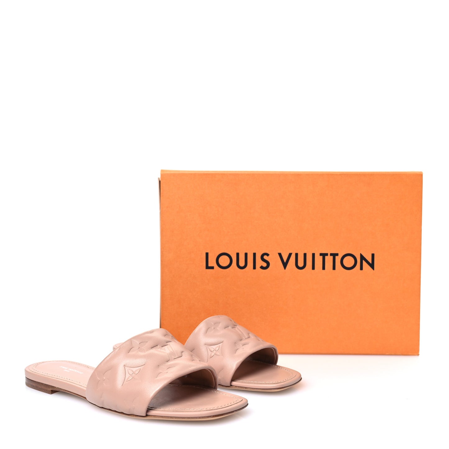 Lambskin Embossed Monogram Revival Flat Mules 38 Beige