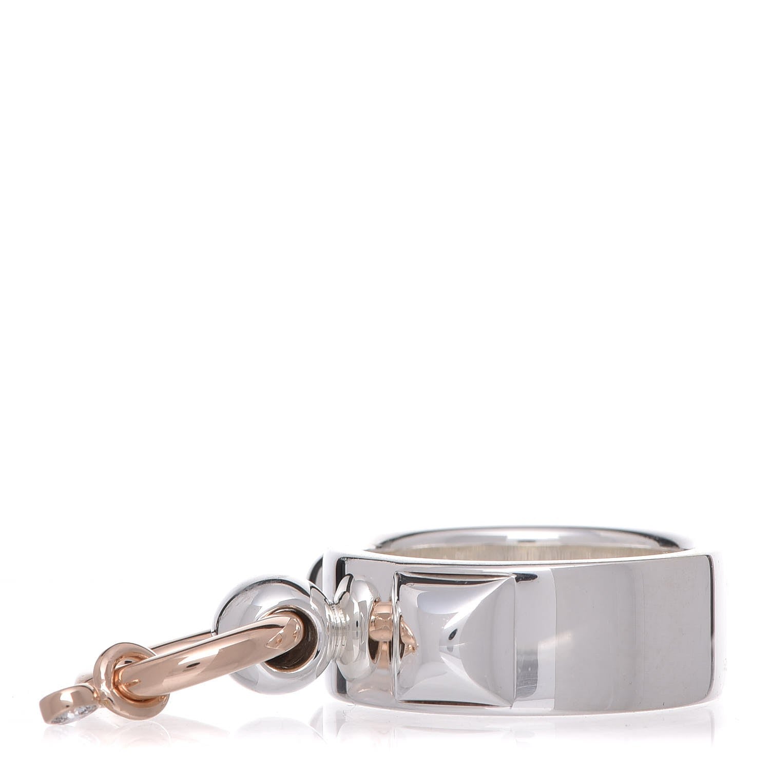 Hermes Sterling Silver 18K Rose Gold Diamond Collier De Chien PM Ring 53 6.25 4 of 8